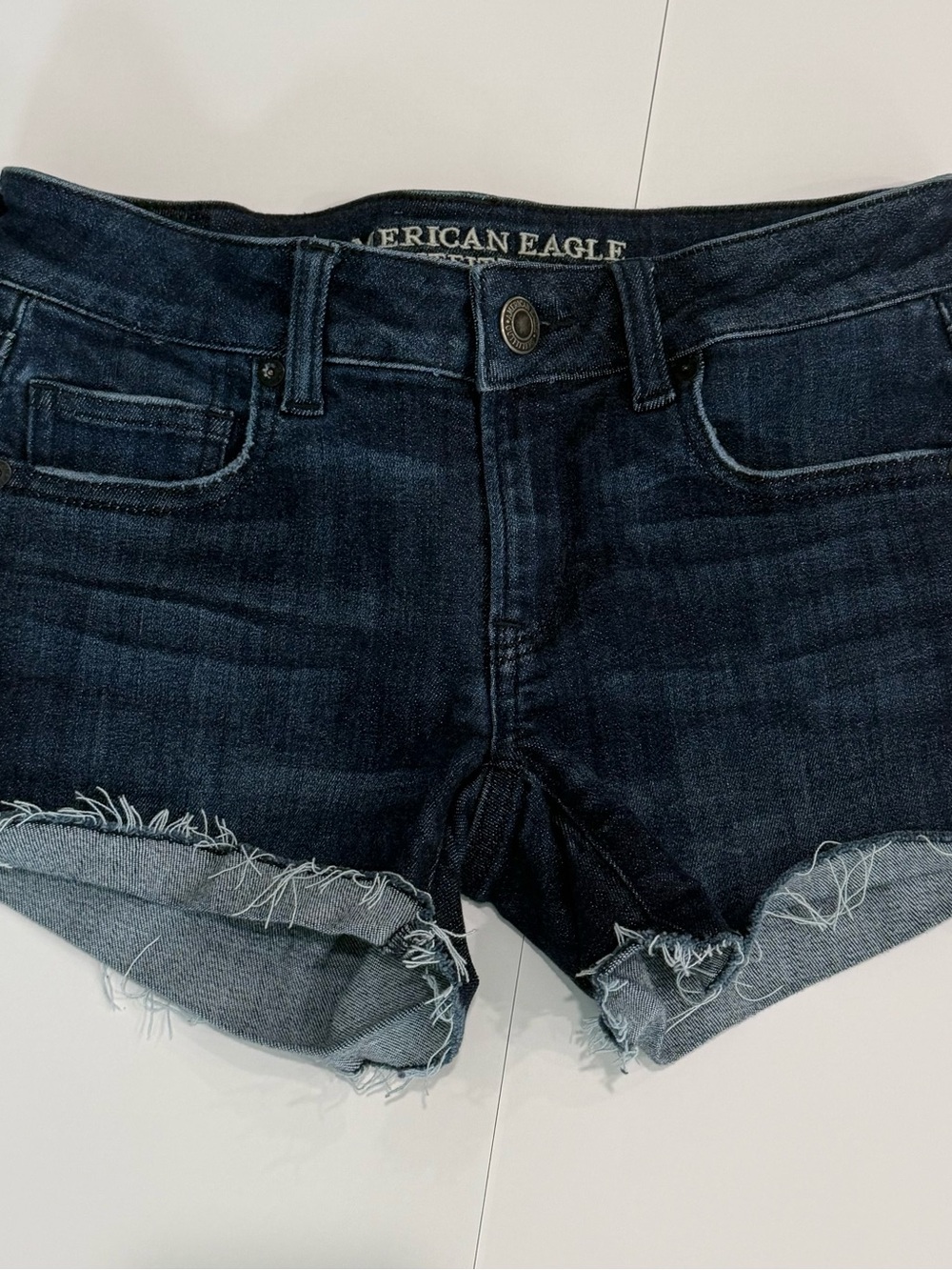 American Eagle Women’s Super Low-Rise Denim Shorts. Dark Blue. Size 2.